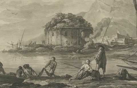 Neapolitan Ruins, Antique Engraved View of the Temple of Venus, Nisida, 1761, close-up 3