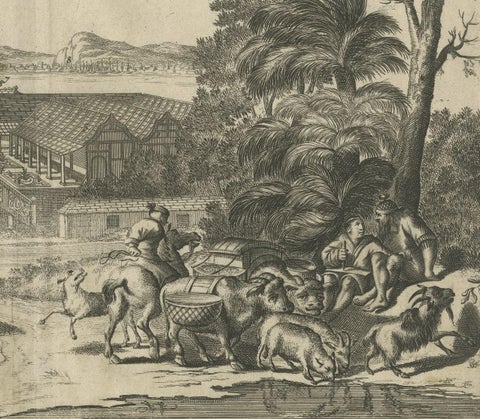 Antique Print of the Great Temple in Osaka, Japan, close-up 1