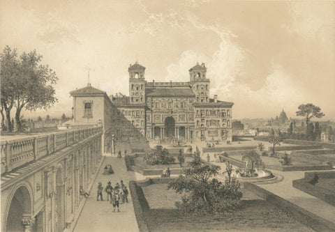 Villa Medici Rome, Seat of the French Academy, Antique Architectural Print 1869, close-up 2