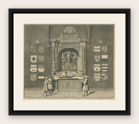 Antique Print of the Tomb of Gerrit van Assendelft and Beatrix van Dalem, shown framed
