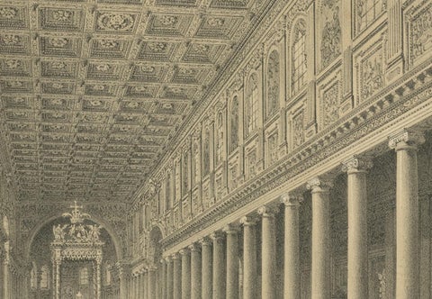 Basilica of Santa Maria Maggiore Interior, Rome, Benoist 1869 Lithograph, close-up 5