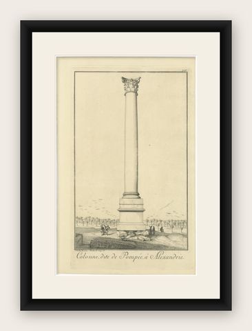 Pompey’s Column, Alexandria, Antique Egypt Engraving by Norden, 1755, shown framed