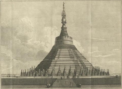 Shwemawdaw Pagoda in Pegu, Antique Engraving of the Great Temple of Burma, 1800, close-up 4