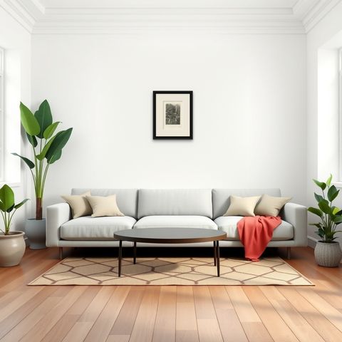 Antique Print of a Bridge over a Ravine in New Guinea, shown framed in a room, true to size