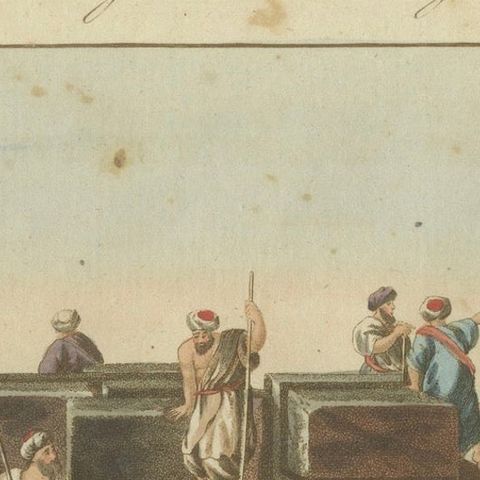 1805 Hand-Colored Engraving of Ancient Pyramid Construction from Bertuch’s Work, close-up 4