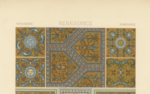 Renaissance Ceiling Designs, Antique Architectural Print, Plate LX, 1869, close-up 1