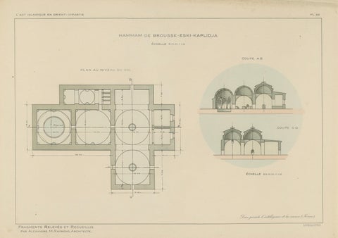 Pair of Ottoman Hammam Architectural Plans, Bursa Thermal Baths, Published 1924, close-up 4
