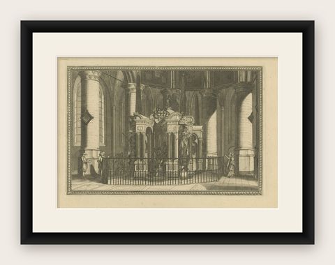 Tomb of William the Silent, Nieuwe Kerk Delft, Dutch Engraving, circa 1750, shown framed