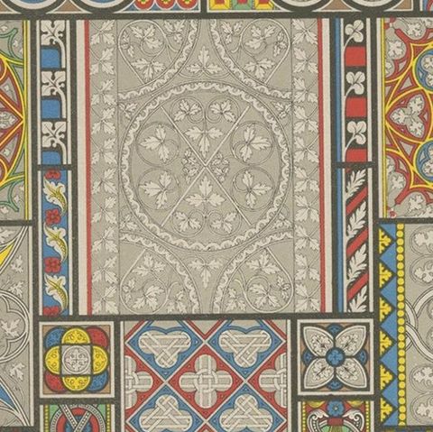 Pl. 45 Antique Print of Middle Ages Ornaments by Racinet, circa 1890, close-up 1