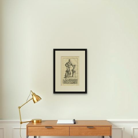 Meleager and the Calydonian Boar Antique Engraving, Montfaucon 1721, shown framed on a wall, true to size