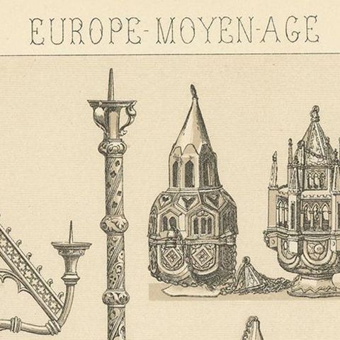 Pl. 8 Antique Print of European Decorative Objects by Racinet, circa 1880, close-up 1