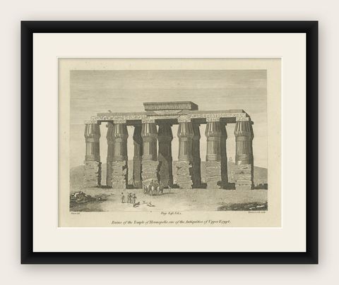 Antique Copperplate Engraving of Ruins of the Temple of Hermopolis, 1820, shown framed