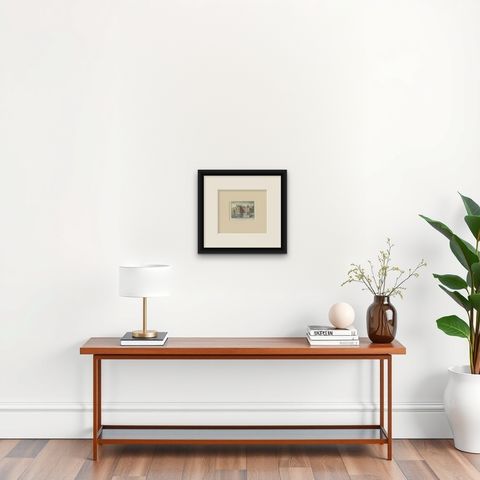 Antique Print of 'Moersbergen Castle' Near Doorn, the Netherlands, shown framed on a wall, true to size