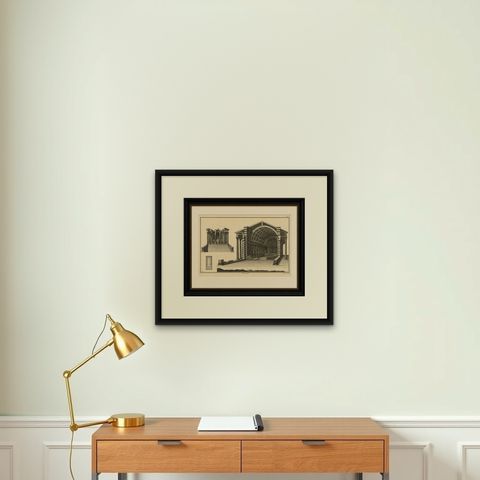 Grand Roman Basilica Interior, Antique Engraving by Montfaucon, 1721, shown framed on a wall, true to size