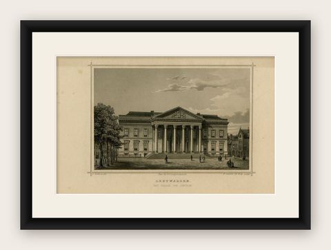 Antique Print of the Palace of Justice in Leeuwarden, 1858, shown framed
