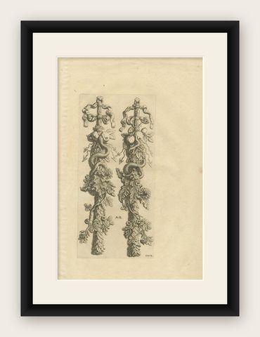 Antique Print of the Ornaments in the Great Hall of the City Hall of Amsterdam, shown framed