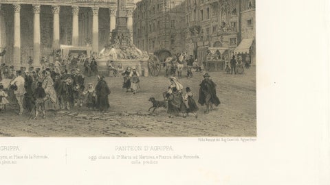 The Pantheon and Piazza della Rotonda, Rome, Benoist 1869 Lithograph, close-up 4
