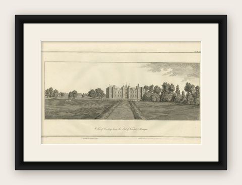 West View of Cowdray House, Historic Sussex Estate Engraving, 1796, shown framed