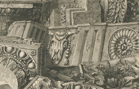 Architectural Fragments of Écouen Castle, Engraving by Baltard, c.1800, close-up 3