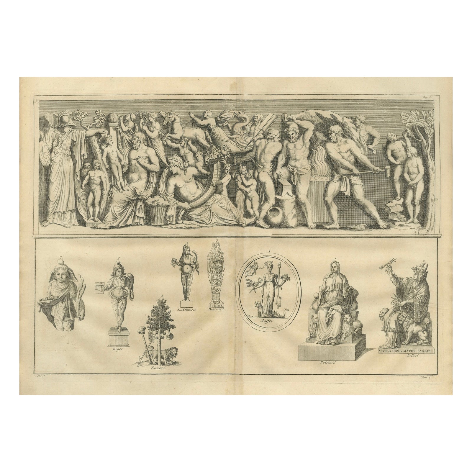 Double Bacchic Frieze, Classical Mythological Relief, Montfaucon Engraving 1721