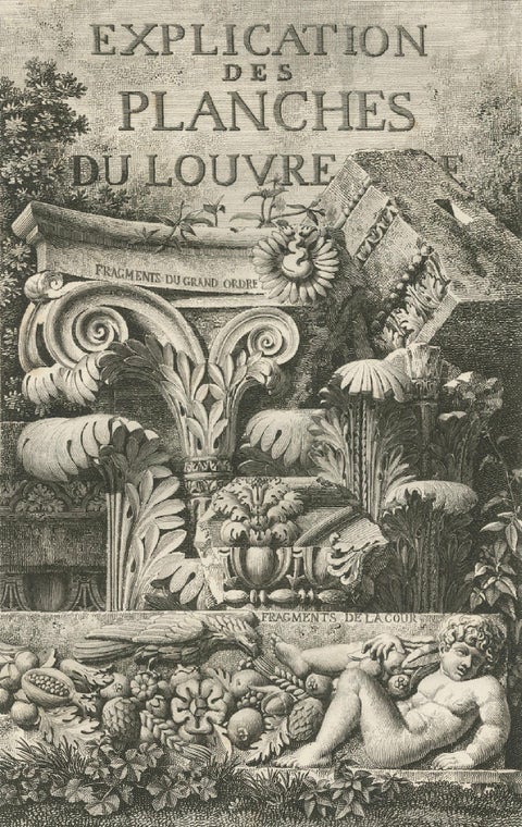 Antique French Architectural Engravings Pair, Baltard Louvre Plates, Paris 1803, close-up 1