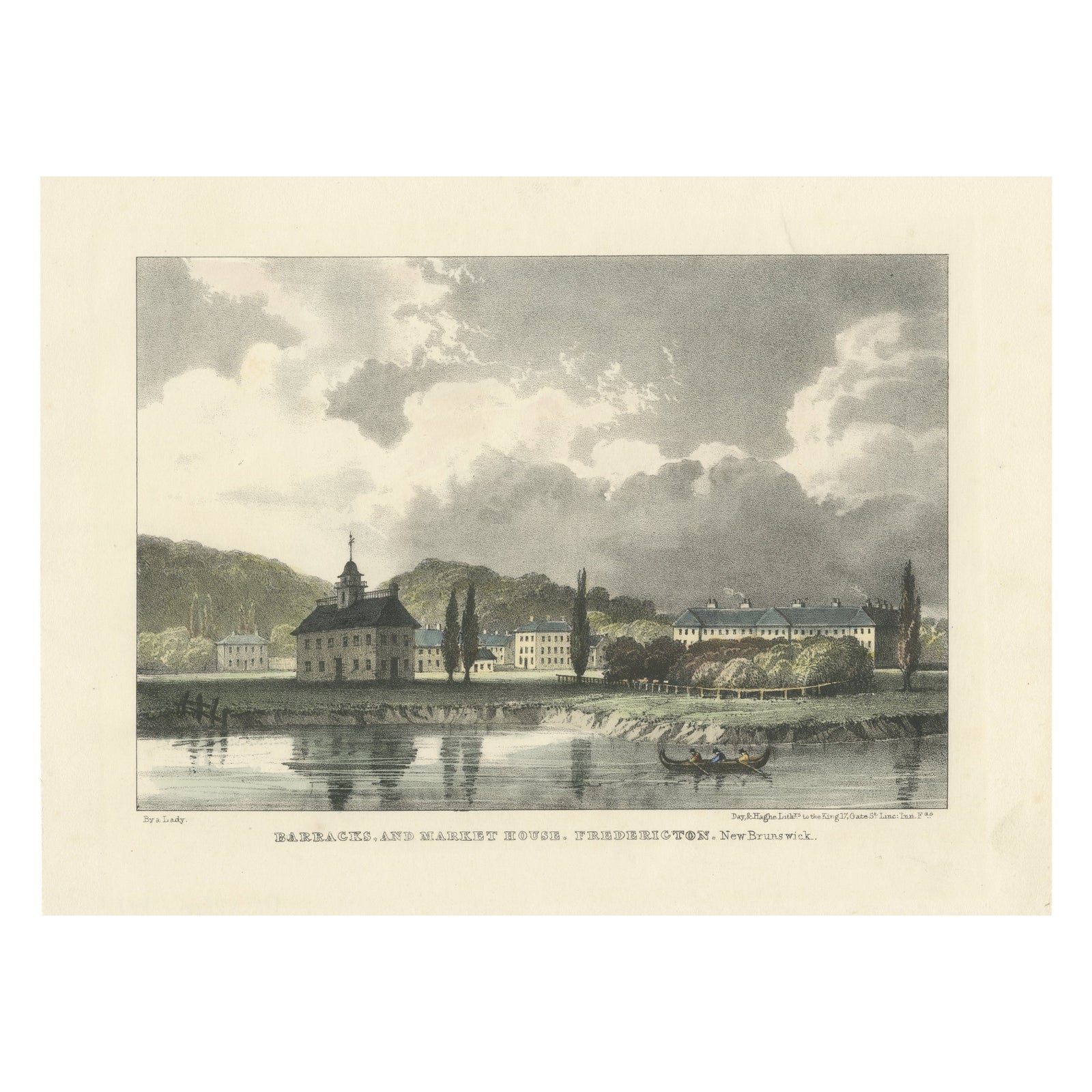 Fredericton's Barracks and Market House: Hand-Colored 1831 Lithograph
