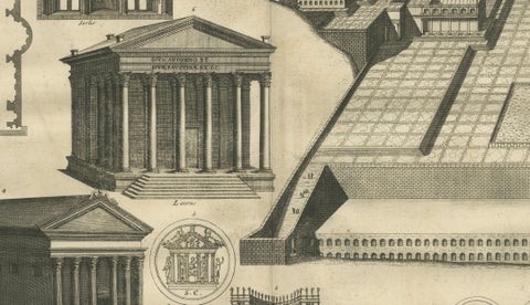Antique Roman Temple Architecture & Archaeological Plan, Montfaucon, 1721, close-up 2