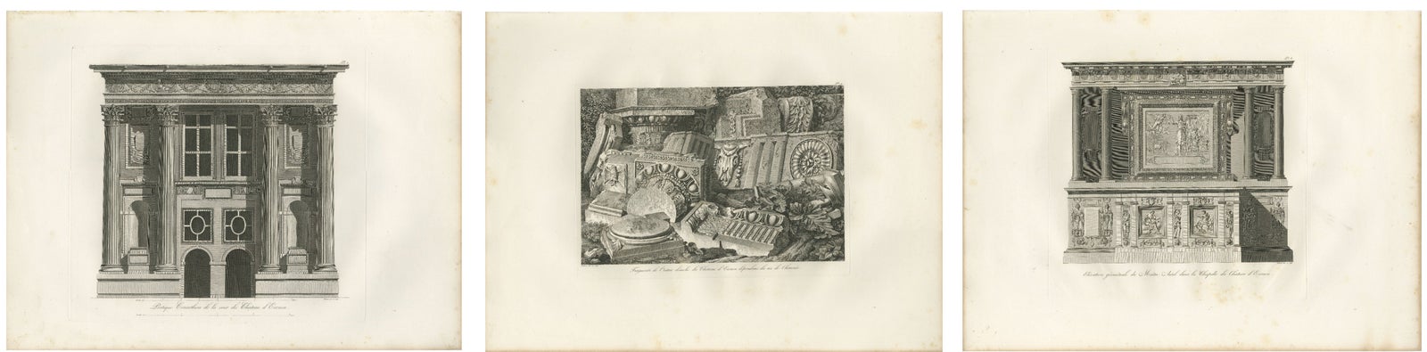 French Neoclassical Architecture Engravings Set, Château d’Écouen, 1803