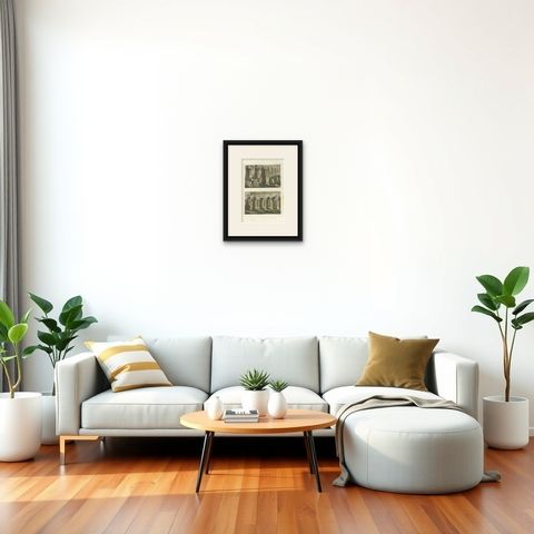 Antique Print of the House of the Ancients, Island of Tinian, by Ferrario '1831', shown framed in a room, true to size