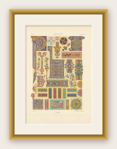 Celtic Illuminated Ornament, Decorative Motifs from Early Manuscripts, c.1869, shown framed