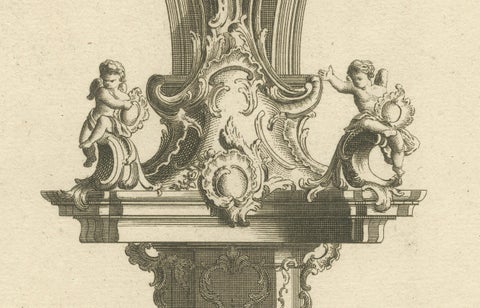 Baroque Pulpit Elevation with Ornate Archway and Balustrade Engraved, ca.1740, close-up 2