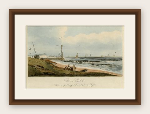 View of Dover Castle Atop the Cliffs in the Background, England, 1818, shown framed