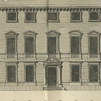 Old Engraving of Chesterfield House, Westminster in London, Uk, ca.1770, close-up 1
