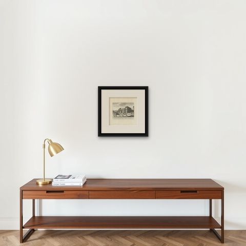 Antique Print of the Papal Palace on the Quirinal Hill Monte Cavallo, shown framed on a wall, true to size