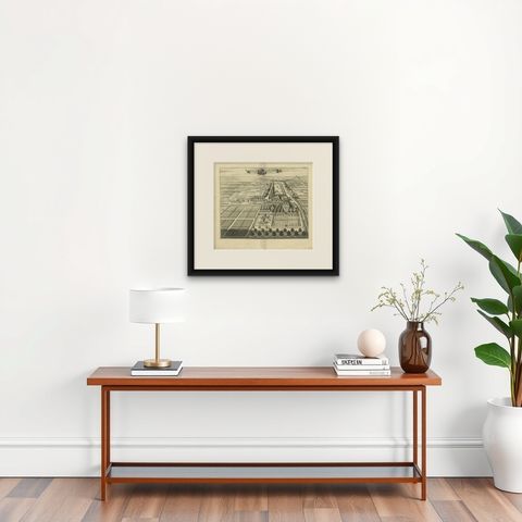 Antique Print of the Heerlijkheid Nisse Estate by Smallegange, 1696, shown framed on a wall, true to size