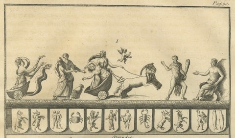 Antique Roman Chariot Reliefs and Medallions, Montfaucon Engraving, 1721, close-up 2