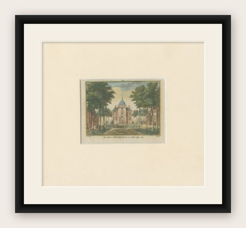 Antique Print of Heukelum Castle or Merckenburg Castle, the Netherlands, shown framed