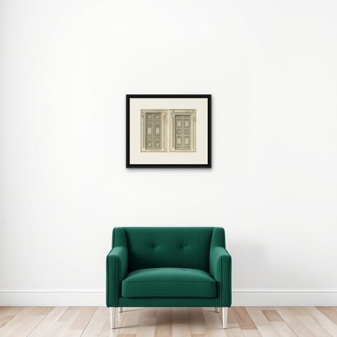 Set of Two Antique Archicture Prints of Portico Designs by Neufforge, circa 1770, shown framed on a wall, true to size