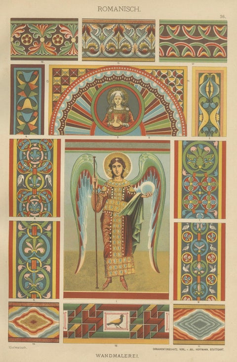 Romanesque Decorative Prints by H. Dolmetsch, 1887, Manuscript and Mural Designs, close-up 4