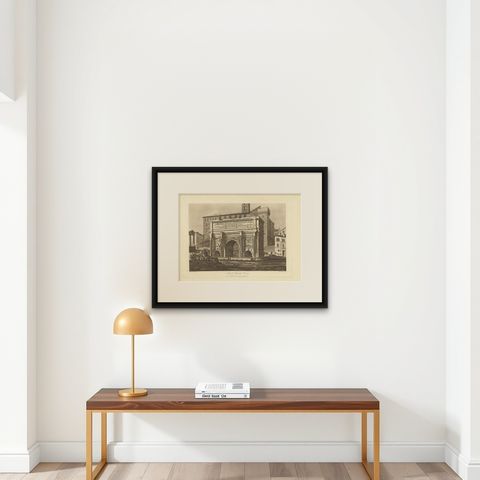Antique Print of the Arch of Septimius Severus by Abbot '1820', shown framed on a wall, true to size