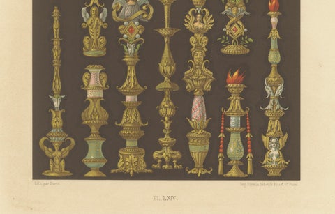 Renaissance Ornament Print, 16th-Century Candlestick and Urn Designs, 1869, close-up 5