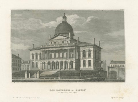 Boston State House on Beacon Hill, Antique Steel Engraving ca. 1850, close-up 4