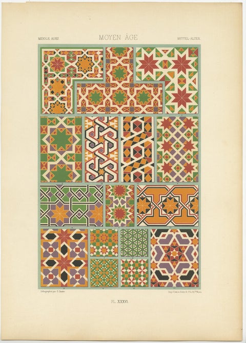 Pl. 36 Antique Print of Middles Ages Ornaments by Racinet (c.1890), view 4