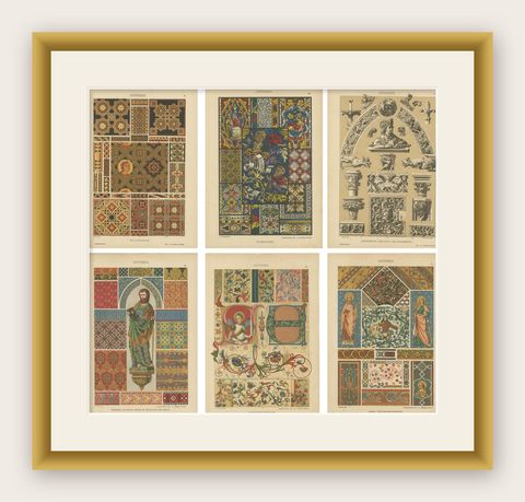 Extensive Collection of Gothic Artwork from Ornamentenschatz, 1887, shown framed