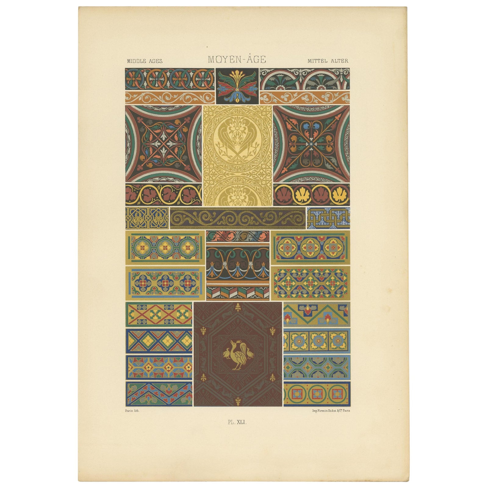 Pl. 41 Antique Print of Middle Ages Ornaments by Racinet (c.1890)