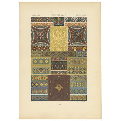 Pl. 41 Antique Print of Middle Ages Ornaments by Racinet (c.1890)