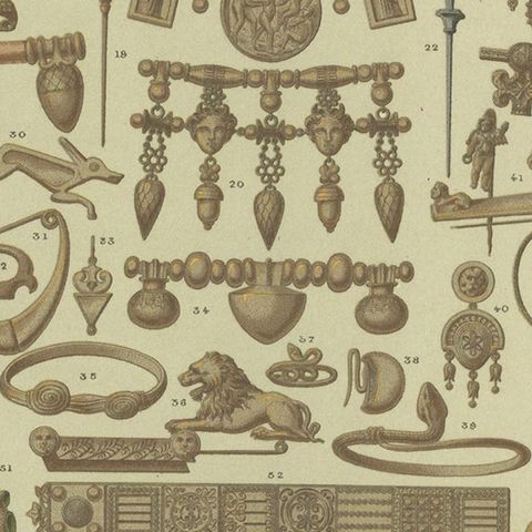 Pl. 21 Antique Print of Greece-Roman Decorative Objects by Racinet, 'circa 1880', close-up 2