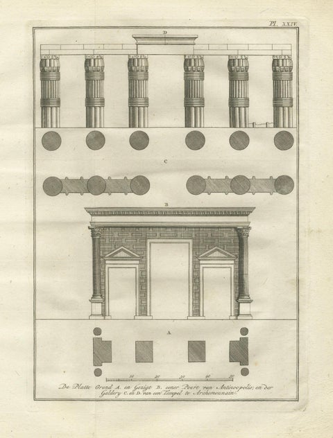 Temple Portico and Columns at Antinoöpolis, Architectural Engraving, 1776, close-up 5