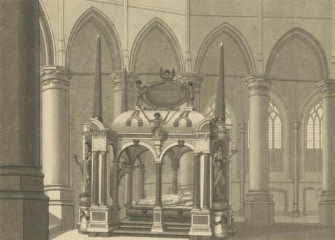 William the Silent Tomb, Antique Delft Nieuwe Kerk Engraving c.1840, close-up 1
