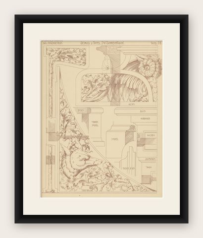 Pl. 78 Antique Print of Furniture Details by Kramer, circa 1910, shown framed